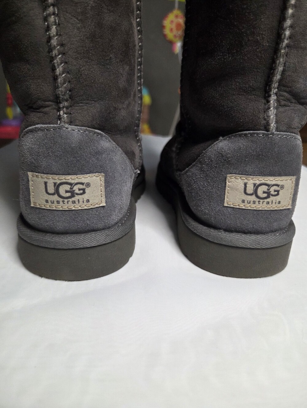 UGG Gray Suede Short Shearling Boots - Picture 3 of 6